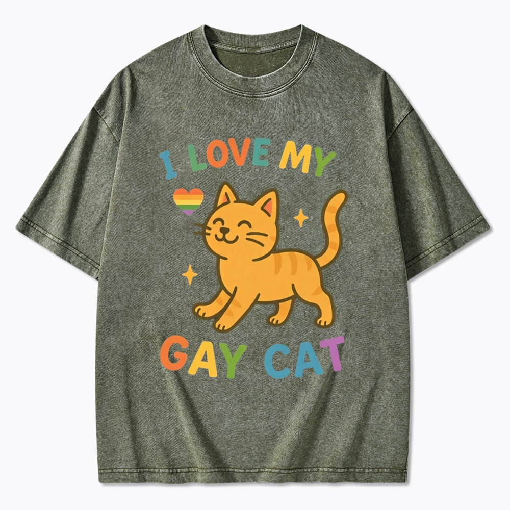 I Love My Gay Cat Washed T-Shirt