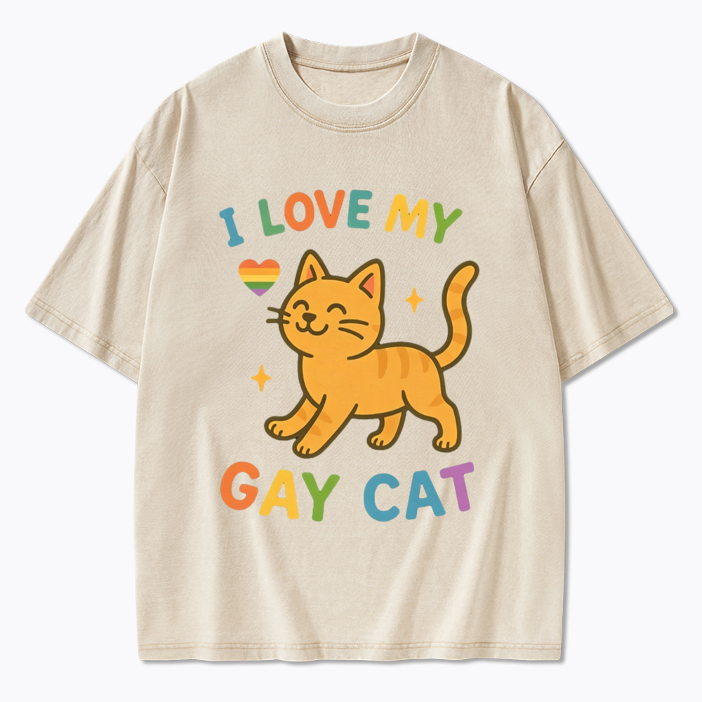 I Love My Gay Cat Washed T-Shirt