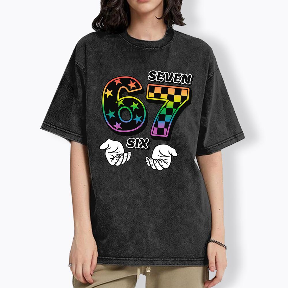 Funny 6 7 Meme Washed T-Shirt