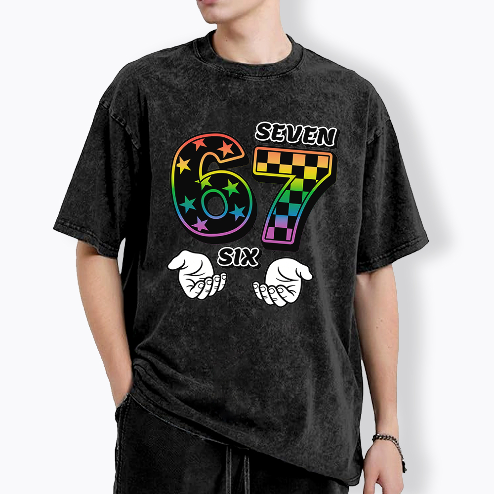 Funny 6 7 Meme Washed T-Shirt