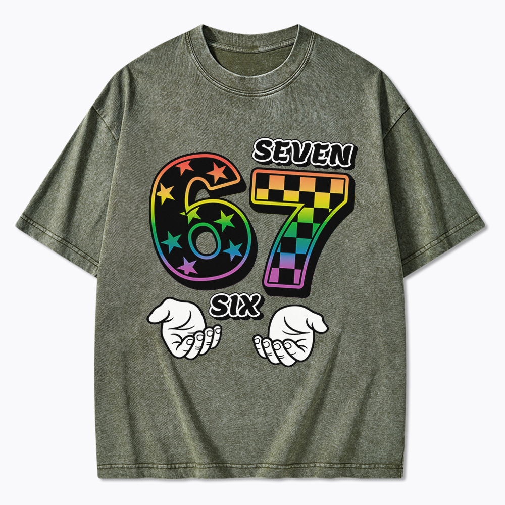 Funny 6 7 Meme Washed T-Shirt
