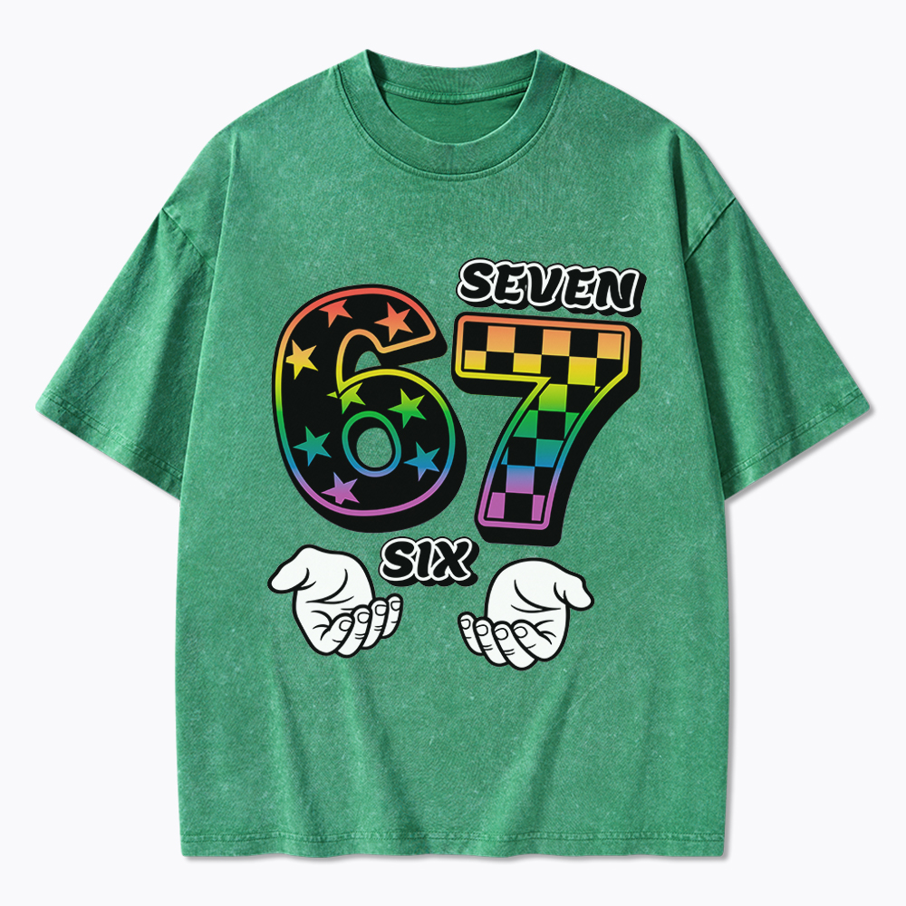 Funny 6 7 Meme Washed T-Shirt