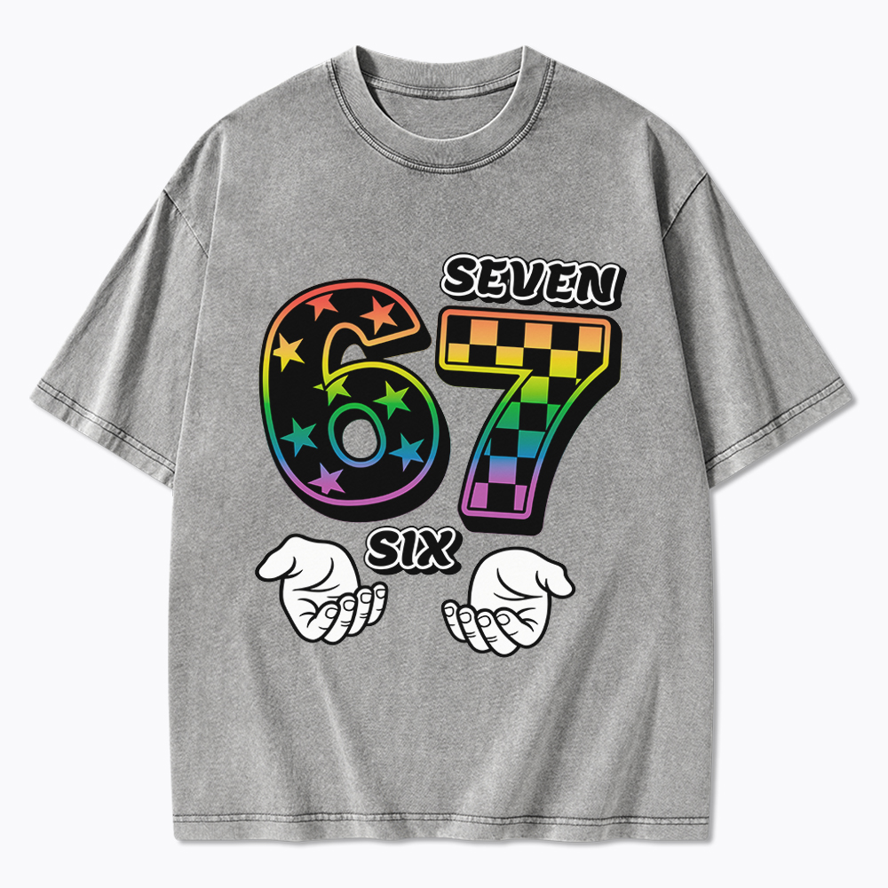 Funny 6 7 Meme Washed T-Shirt