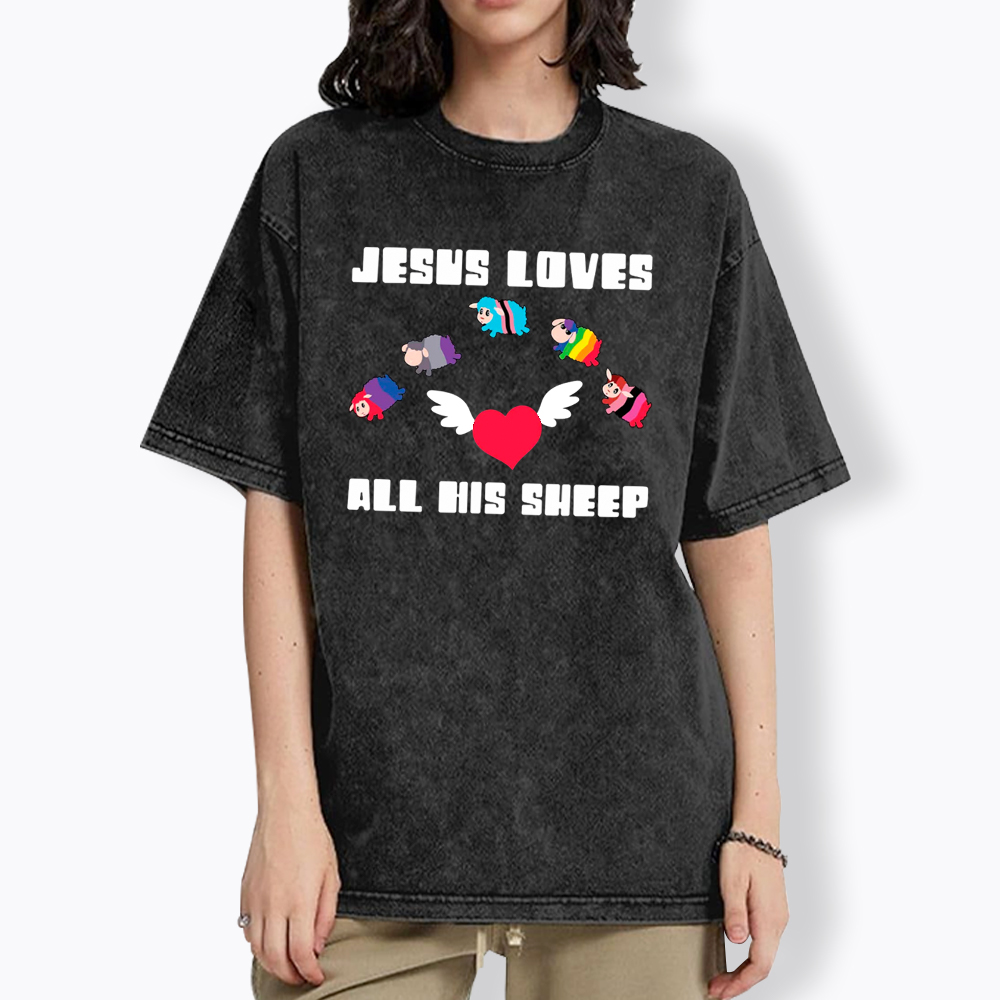 Jesus Loves All Sheep Pride Washed T-Shirt
