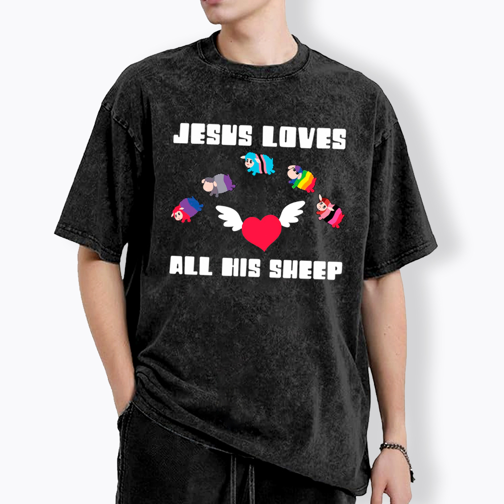 Jesus Loves All Sheep Pride Washed T-Shirt