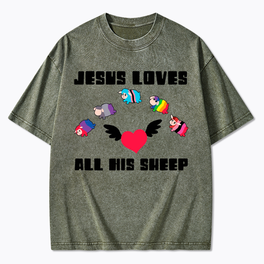 Jesus Loves All Sheep Pride Washed T-Shirt