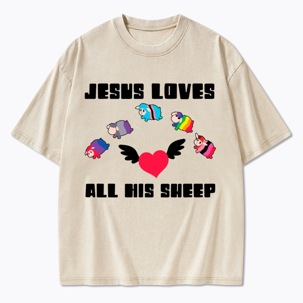 Jesus Loves All Sheep Pride Washed T-Shirt