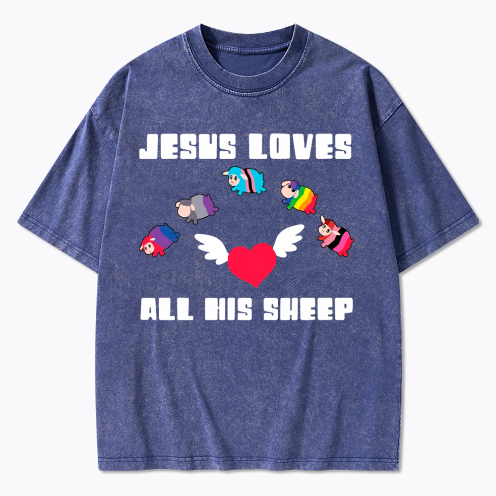Jesus Loves All Sheep Pride Washed T-Shirt