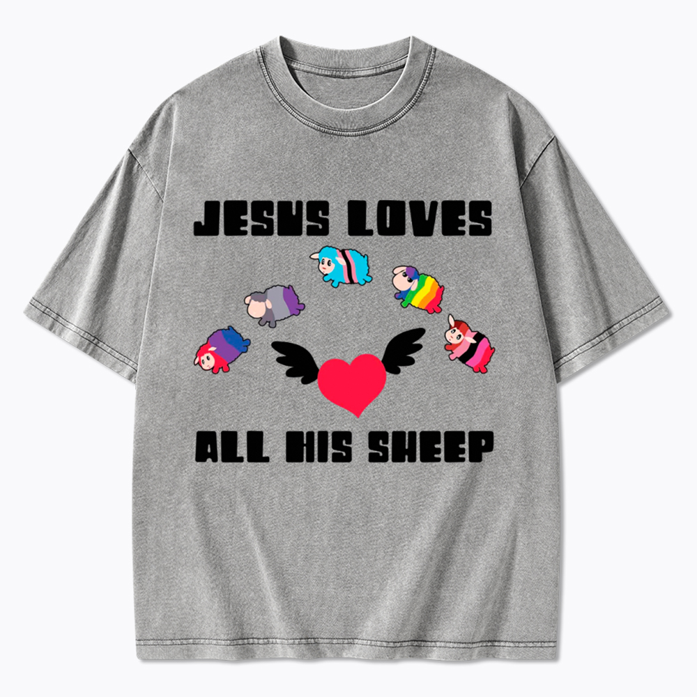 Jesus Loves All Sheep Pride Washed T-Shirt