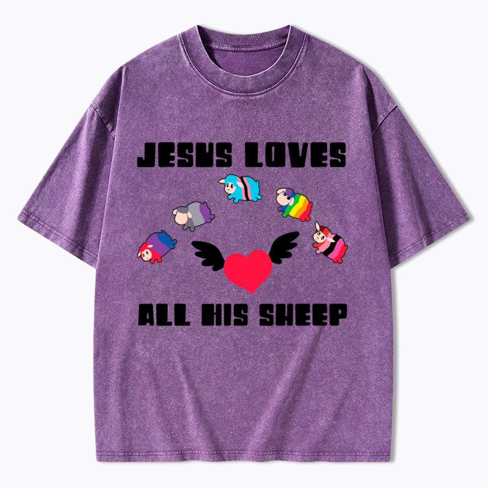 Jesus Loves All Sheep Pride Washed T-Shirt