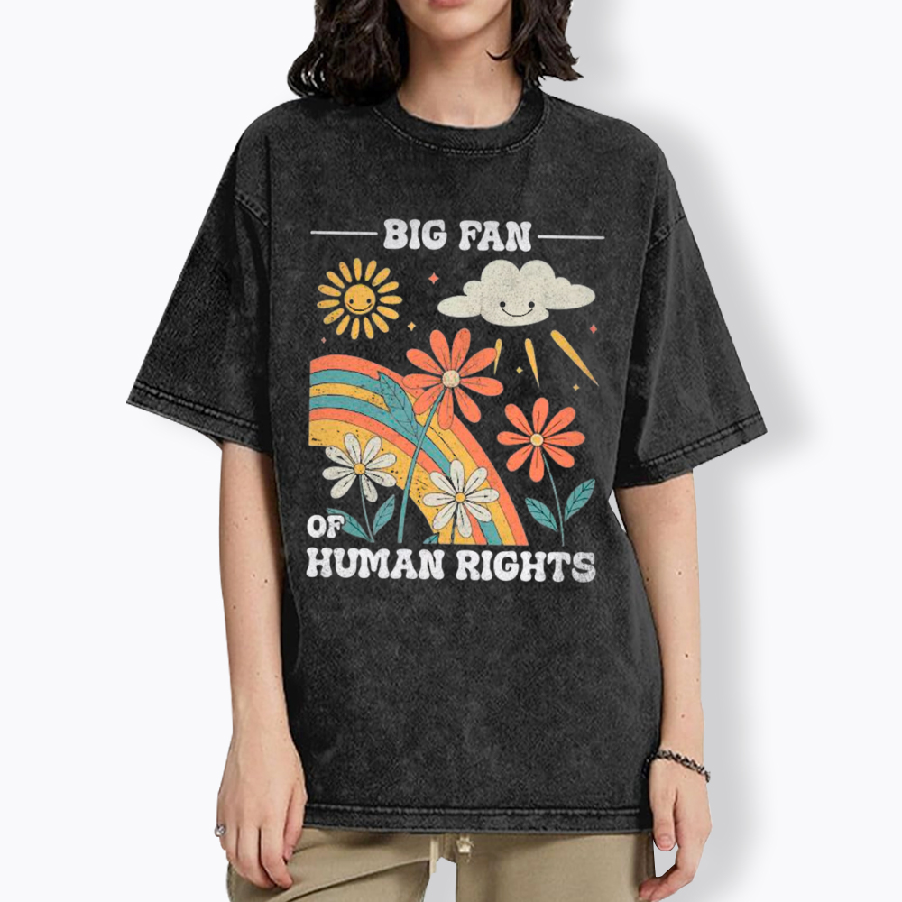 Big Fan of Human Rights Retro Rainbow Washed T-Shirt
