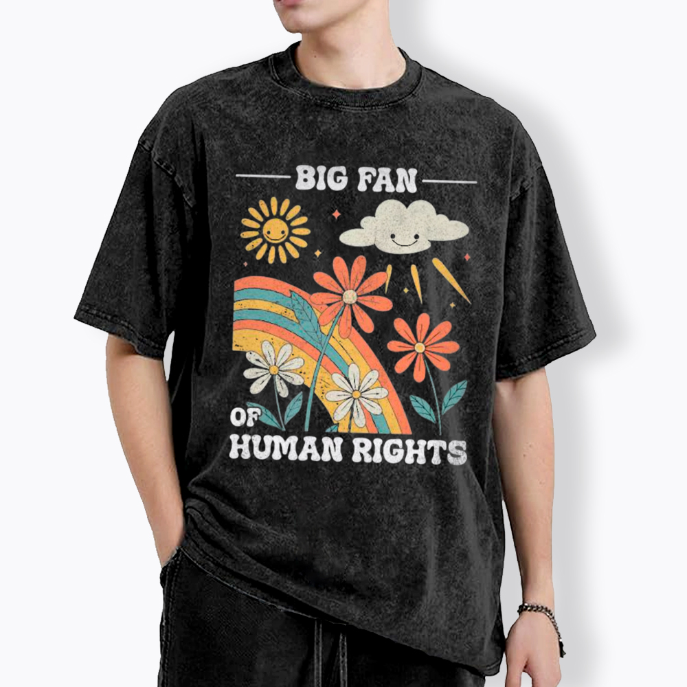 Big Fan of Human Rights Retro Rainbow Washed T-Shirt