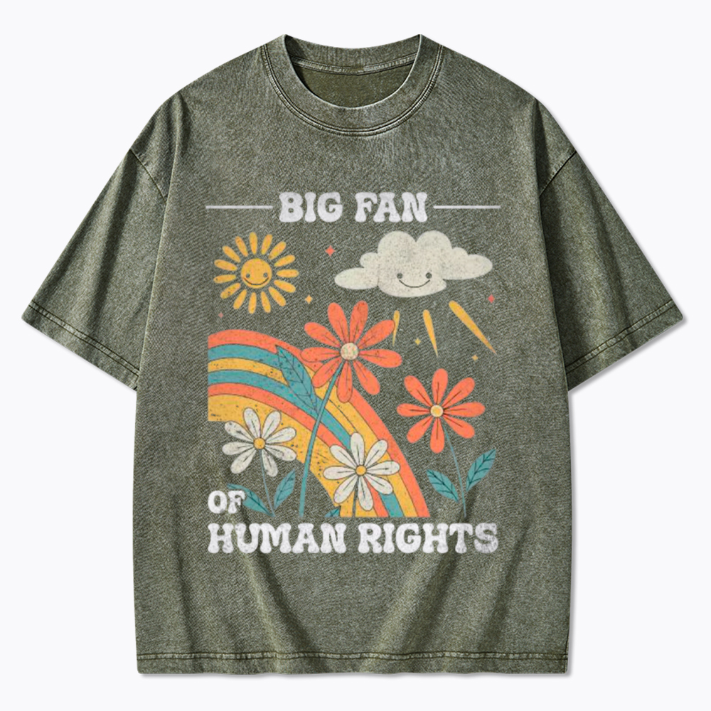 Big Fan of Human Rights Retro Rainbow Washed T-Shirt