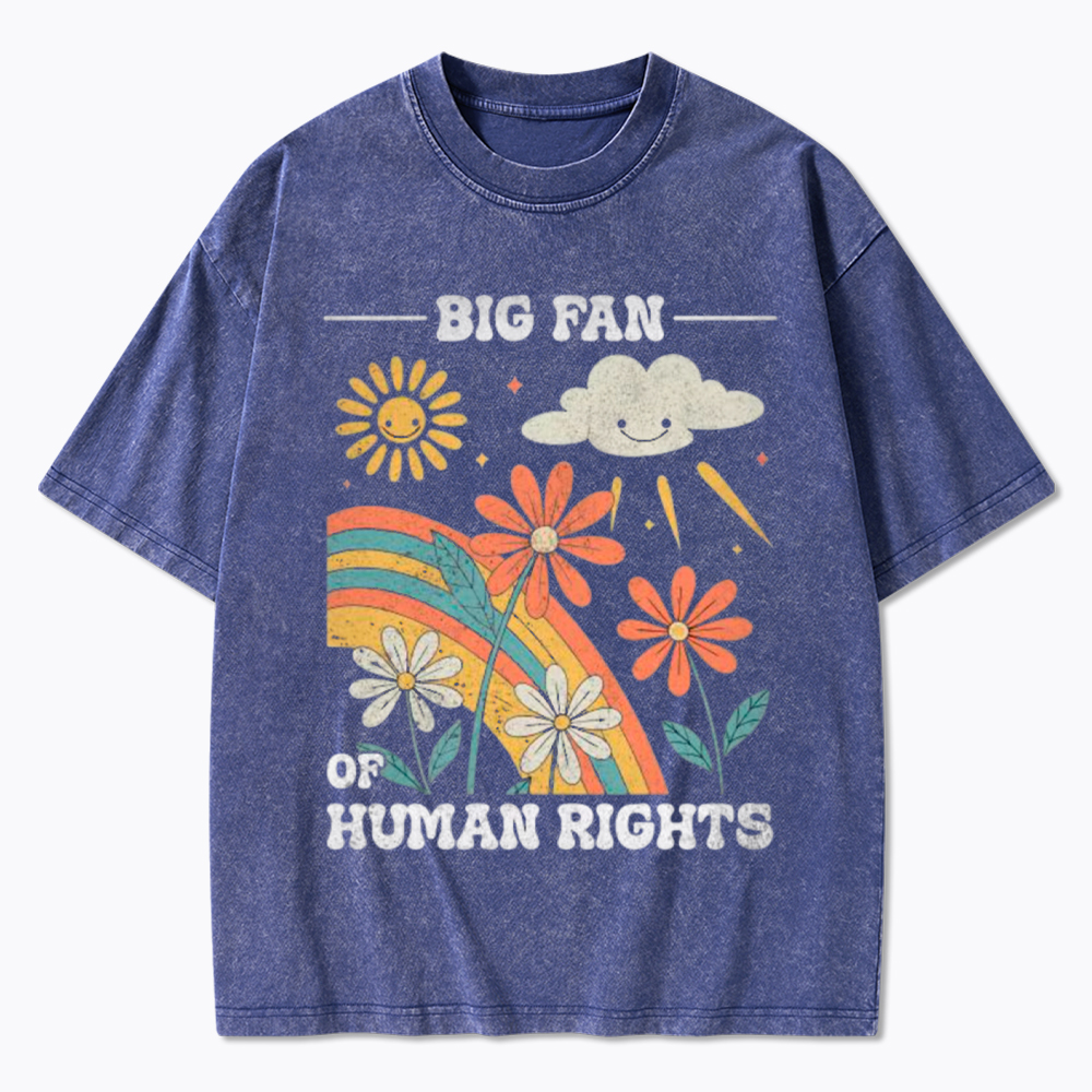 Big Fan of Human Rights Retro Rainbow Washed T-Shirt