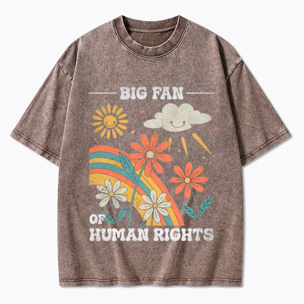 Big Fan of Human Rights Retro Rainbow Washed T-Shirt