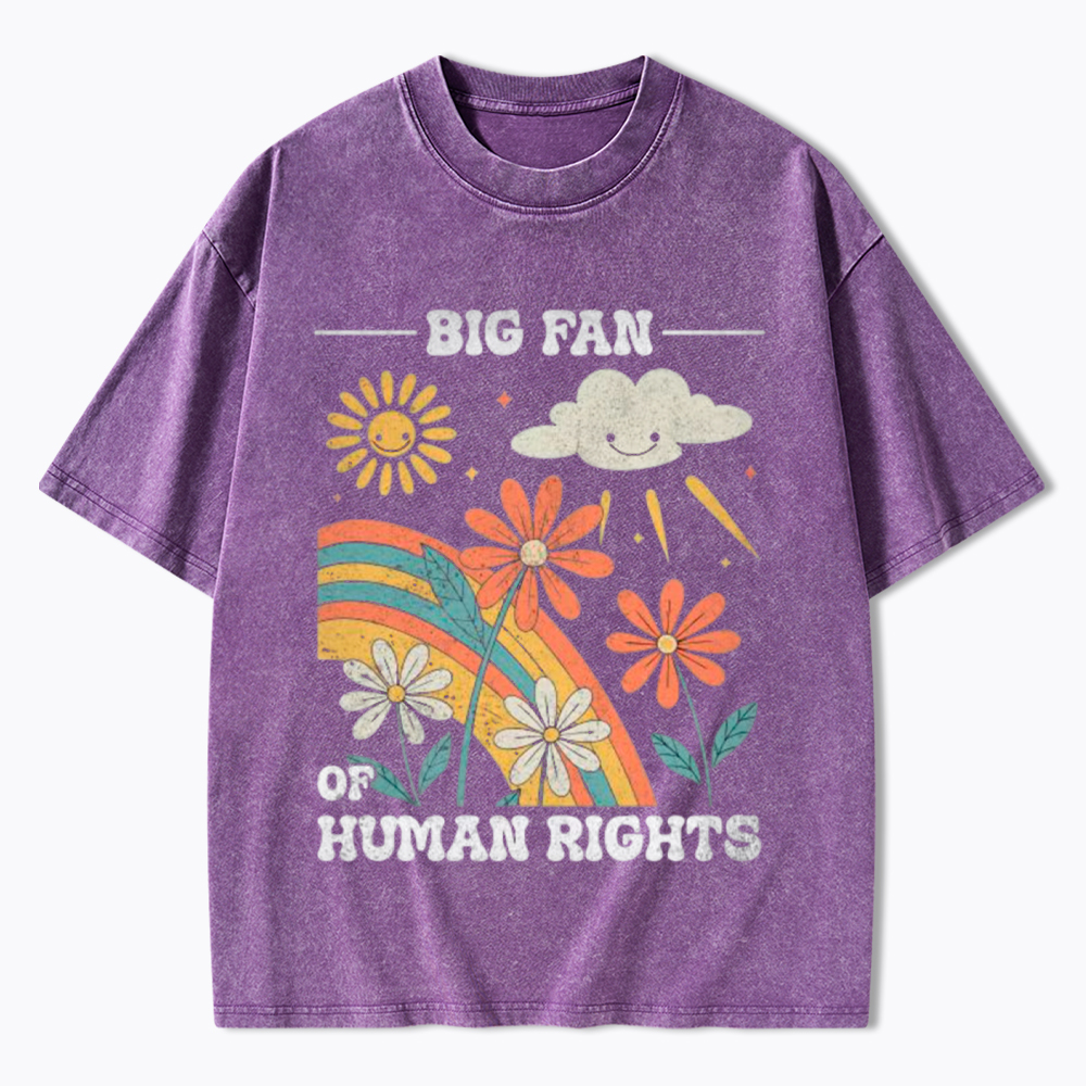 Big Fan of Human Rights Retro Rainbow Washed T-Shirt