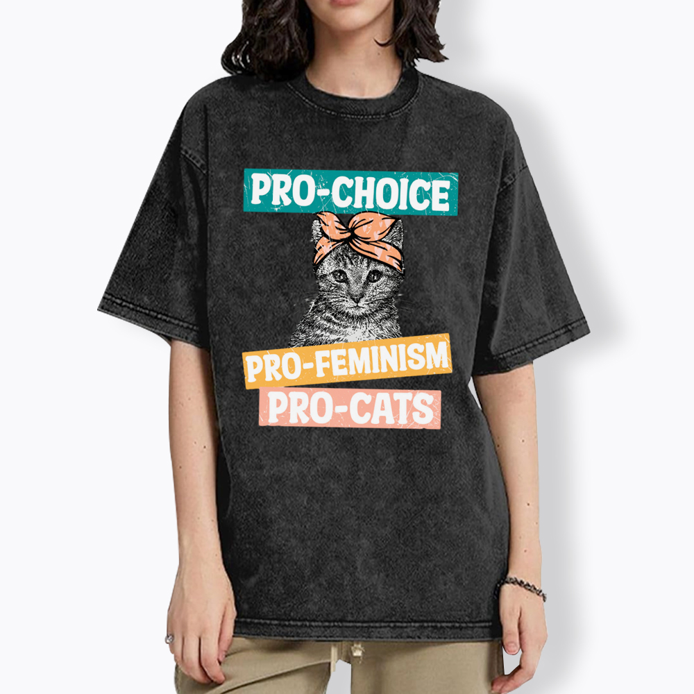 Pro Choice Pro Cats Feminism Washed T-Shirt