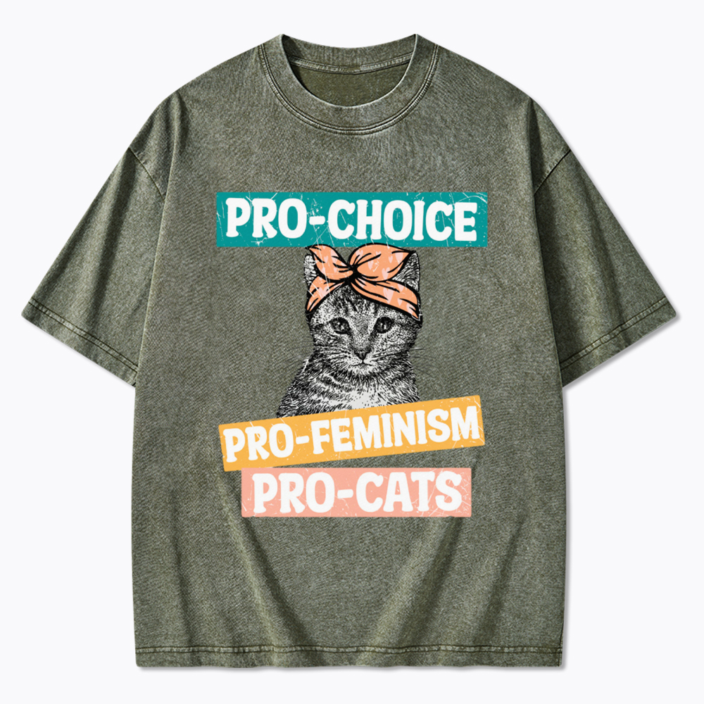 Pro Choice Pro Cats Feminism Washed T-Shirt