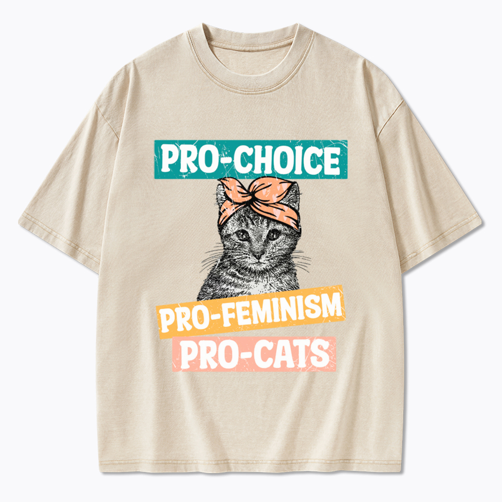 Pro Choice Pro Cats Feminism Washed T-Shirt