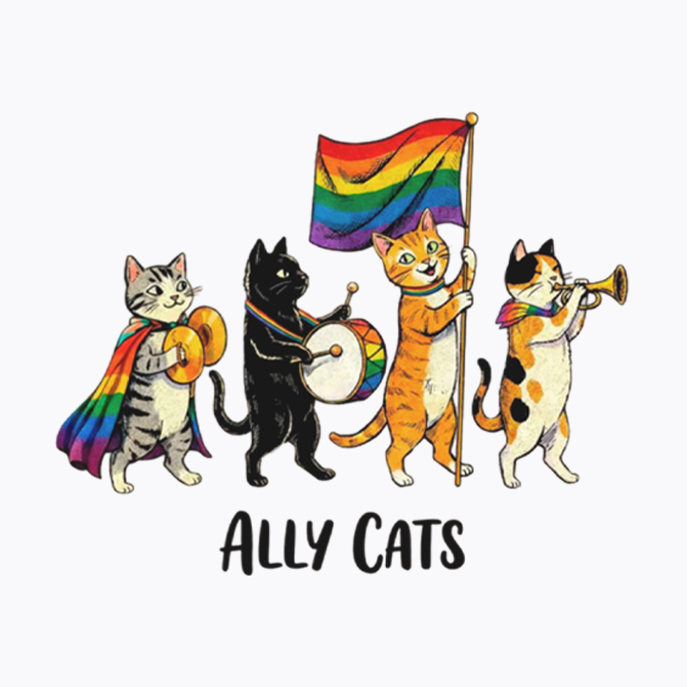 Ally Cats LGBTQ Rainbow Flag Parade Queer Washed T-Shirt