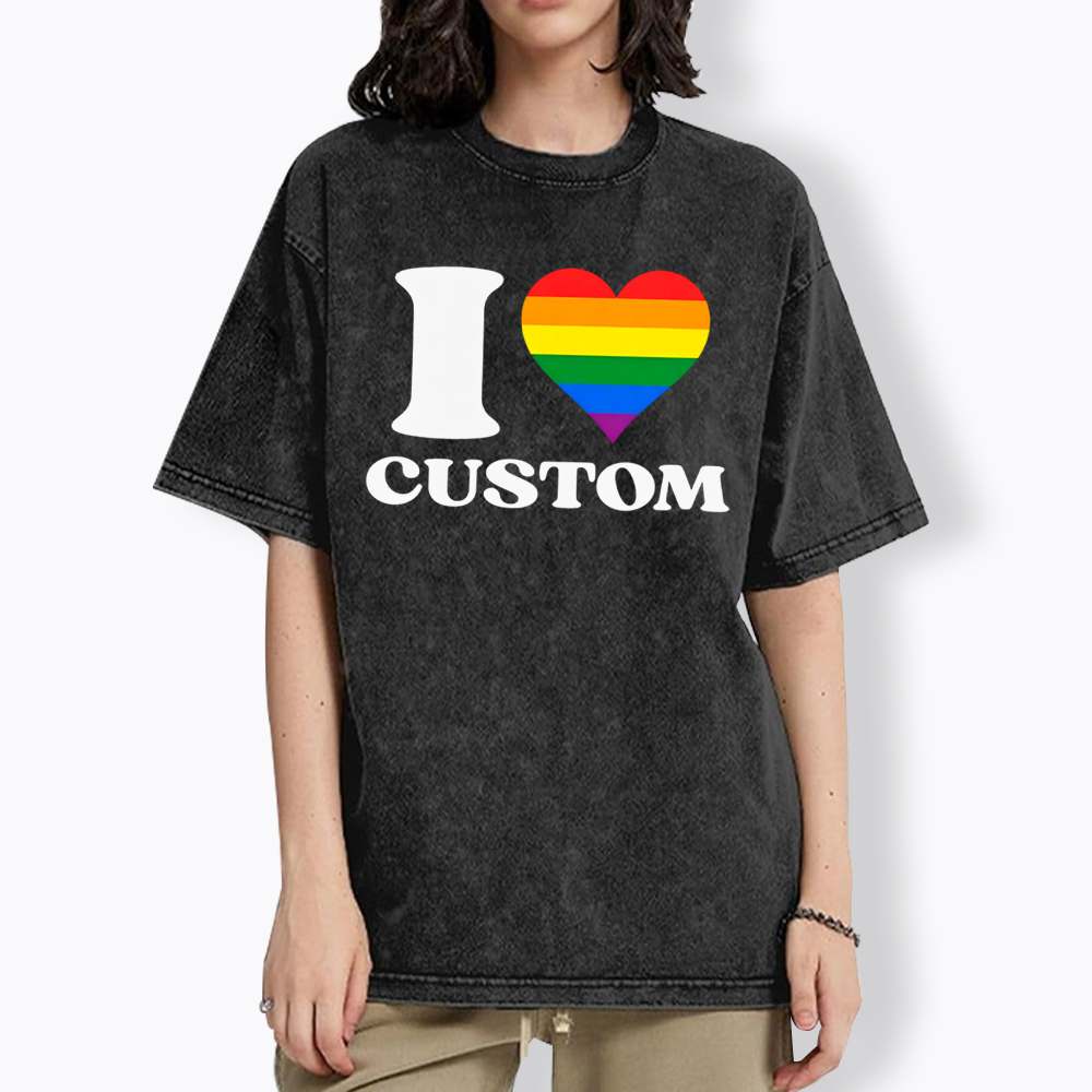 Personalized I Love Custom Washed T-Shirt
