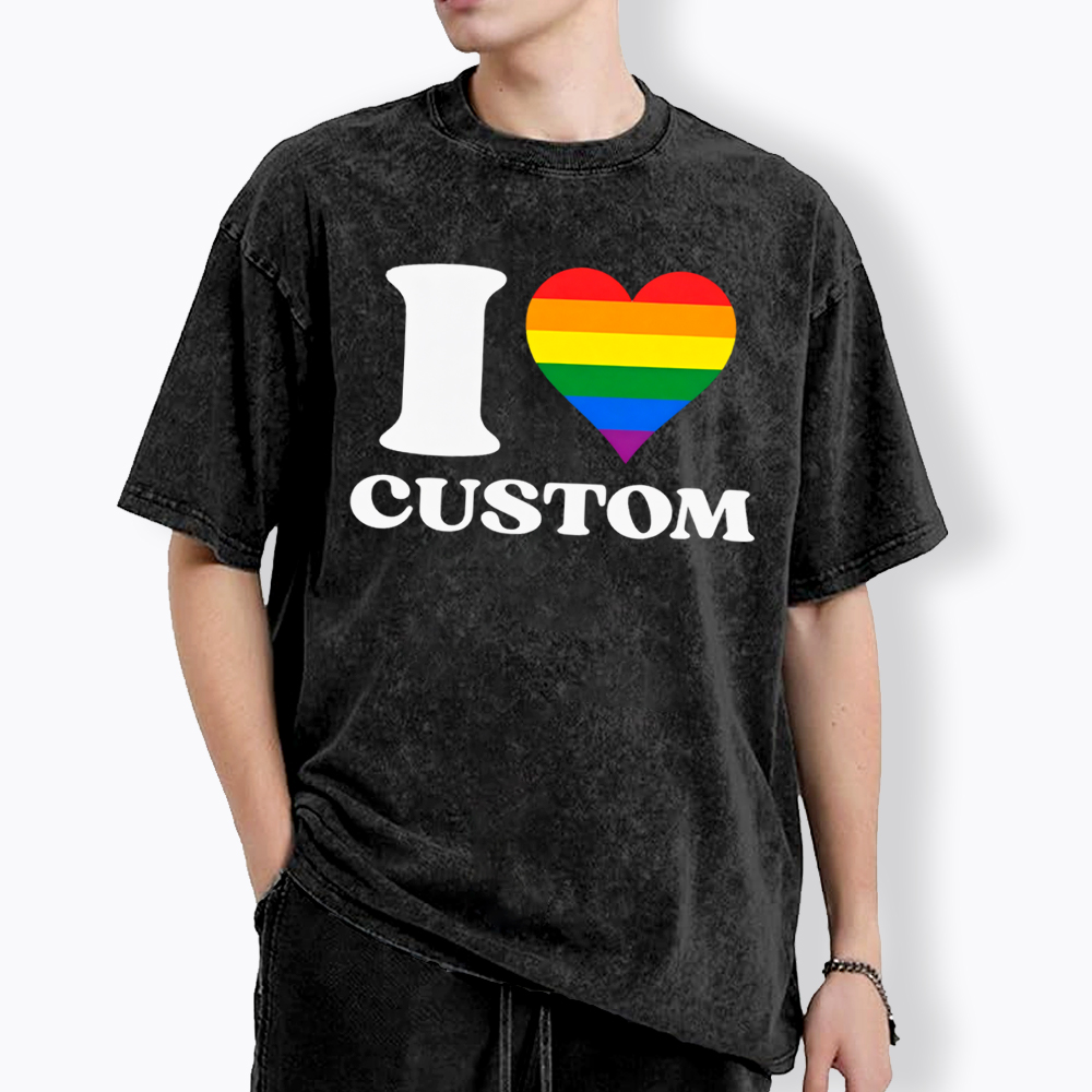 Personalized I Love Custom Washed T-Shirt