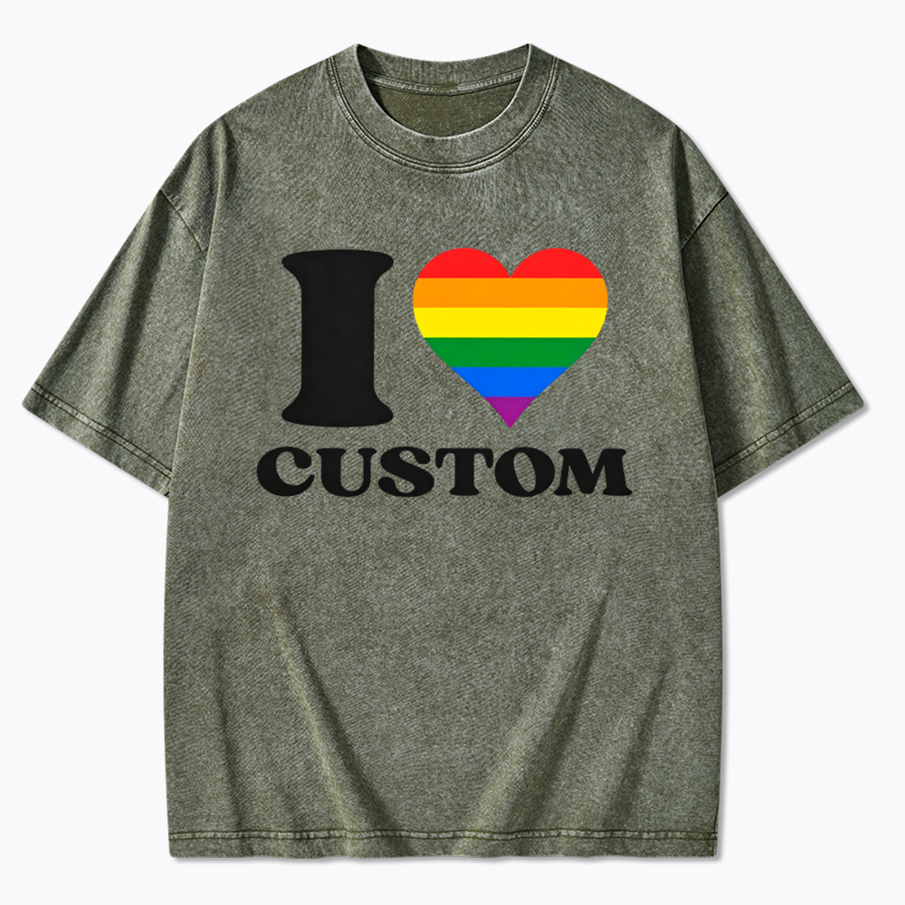 Personalized I Love Custom Washed T-Shirt