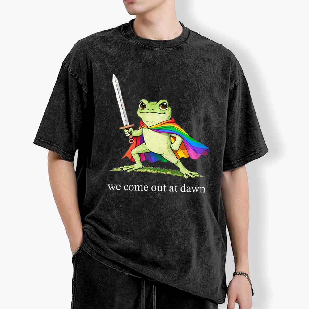 Gay Frog We Come Out At Dawn Washed T-Shirt