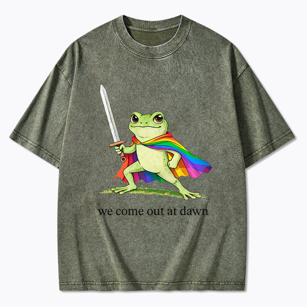 Gay Frog We Come Out At Dawn Washed T-Shirt