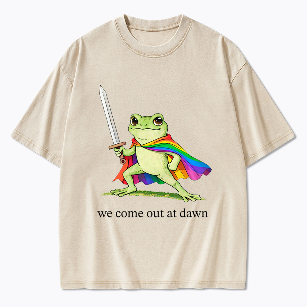 Gay Frog We Come Out At Dawn Washed T-Shirt
