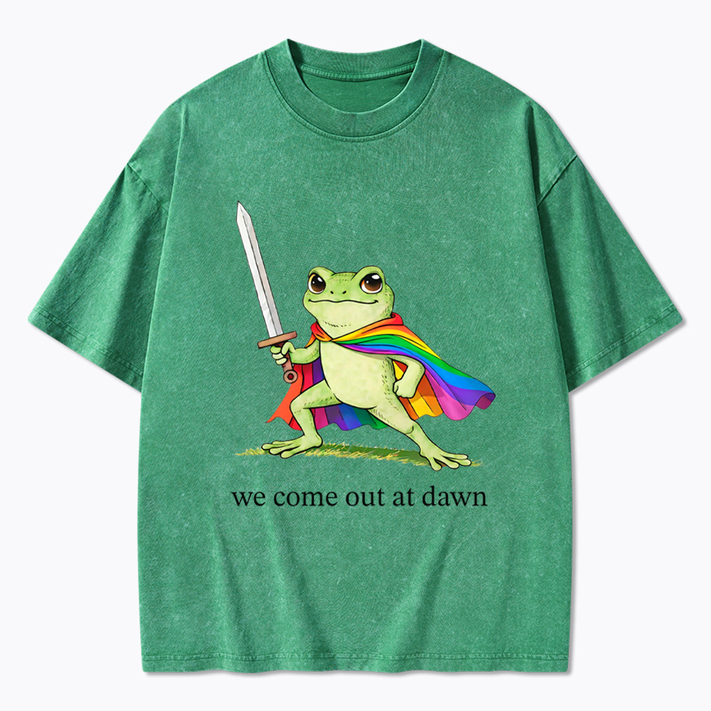 Gay Frog We Come Out At Dawn Washed T-Shirt