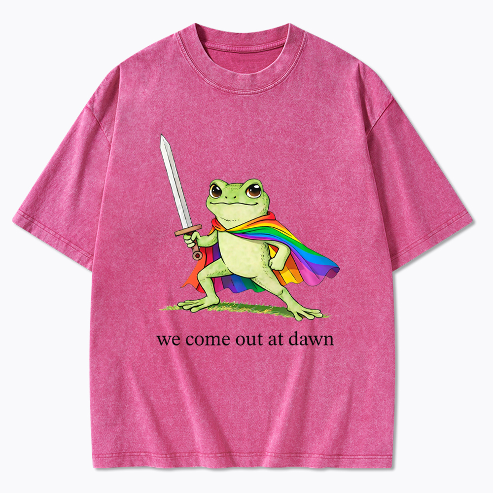 Gay Frog We Come Out At Dawn Washed T-Shirt