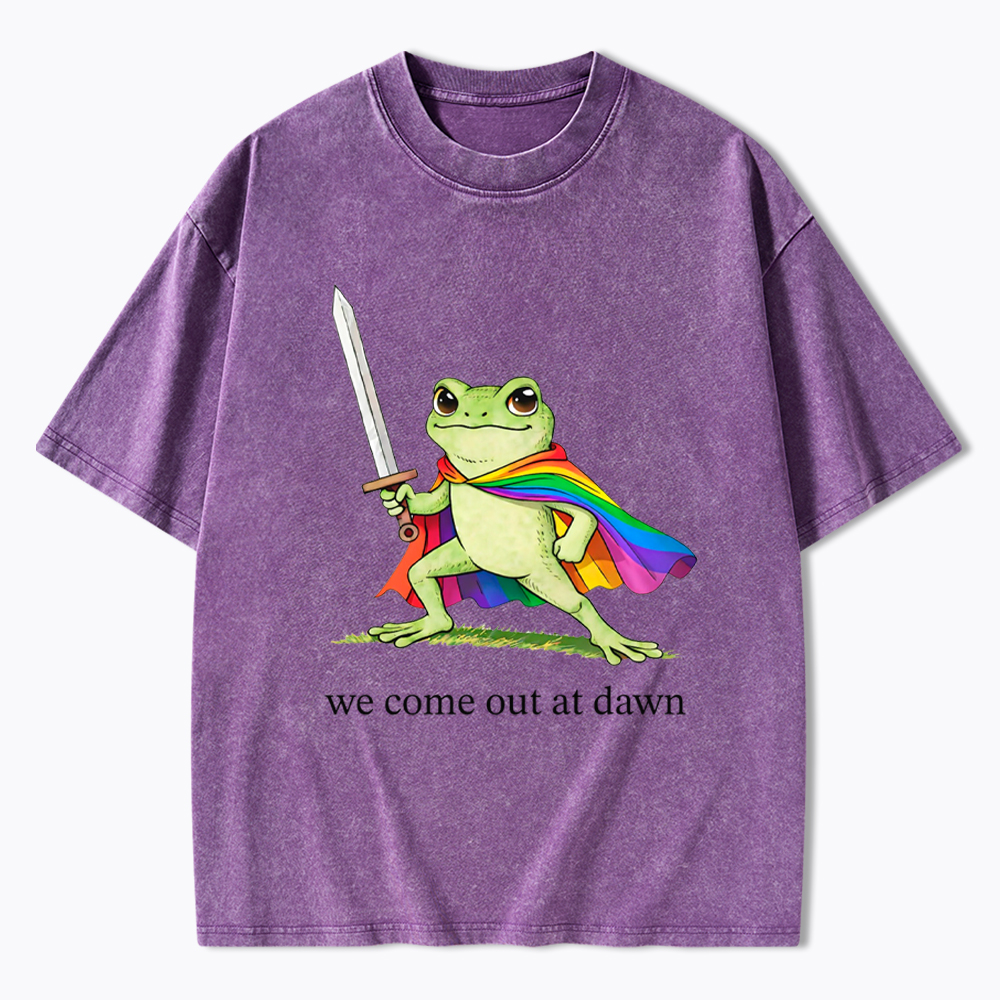 Gay Frog We Come Out At Dawn Washed T-Shirt