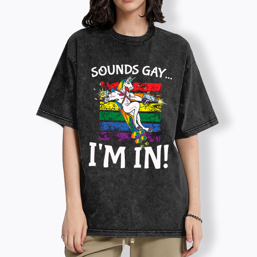 Sounds Gay I'm in Funny Rainbow Proudly Support Washed T-Shirt