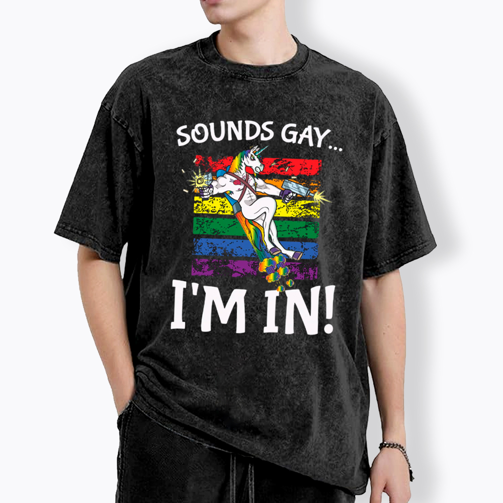 Sounds Gay I'm in Funny Rainbow Proudly Support Washed T-Shirt