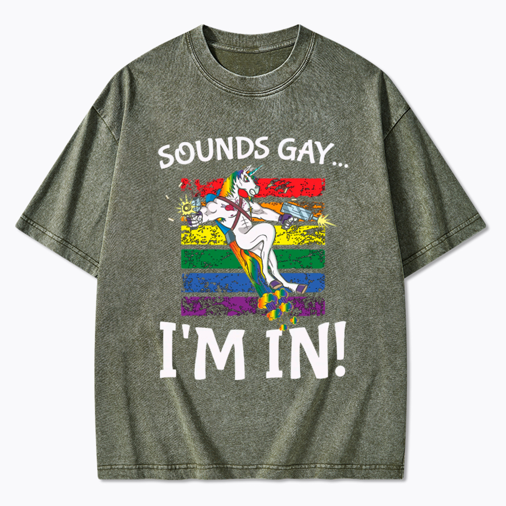 Sounds Gay I'm in Funny Rainbow Proudly Support Washed T-Shirt