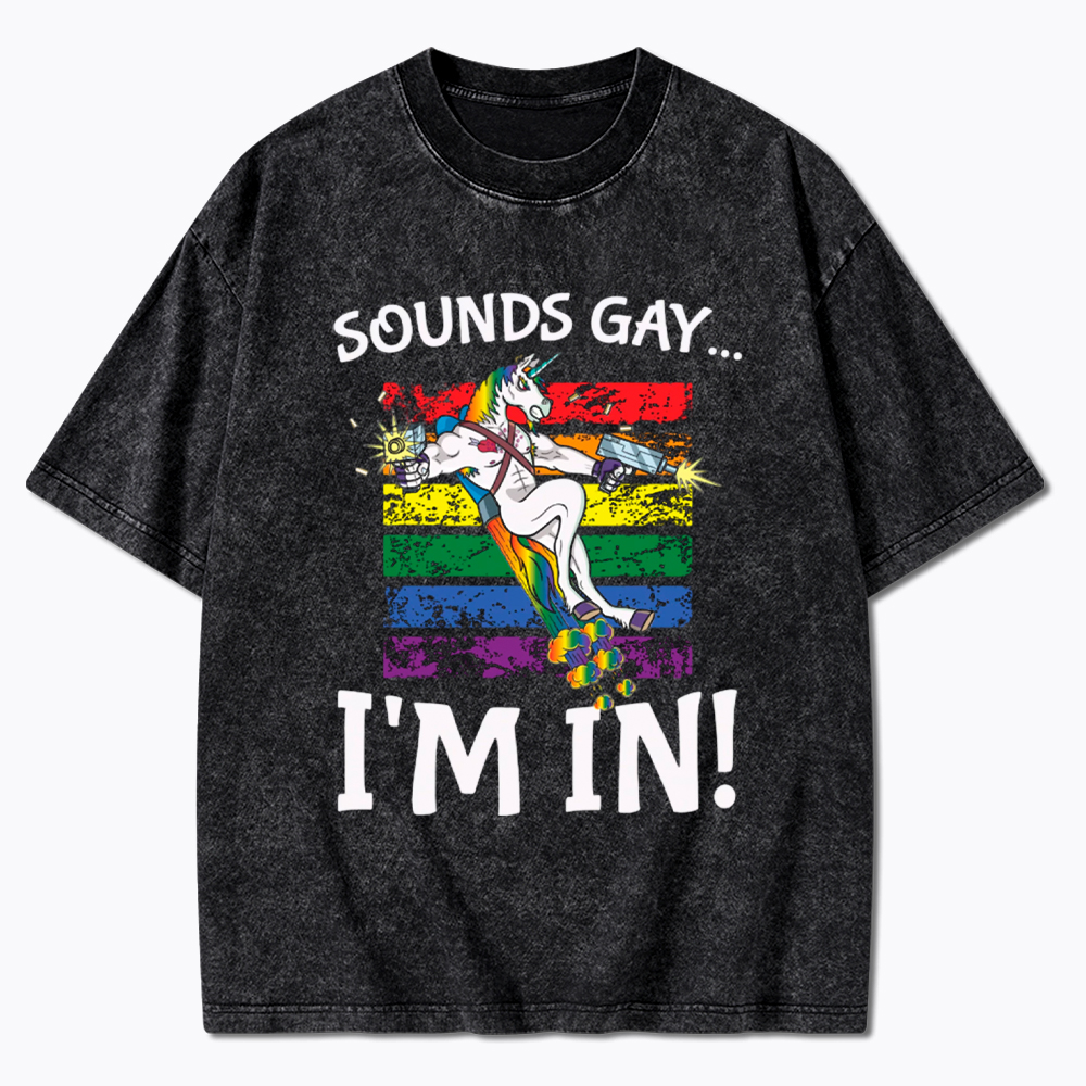 Sounds Gay I'm in Funny Rainbow Proudly Support Washed T-Shirt