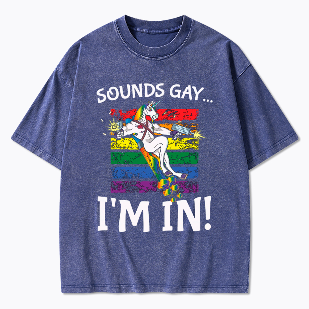 Sounds Gay I'm in Funny Rainbow Proudly Support Washed T-Shirt
