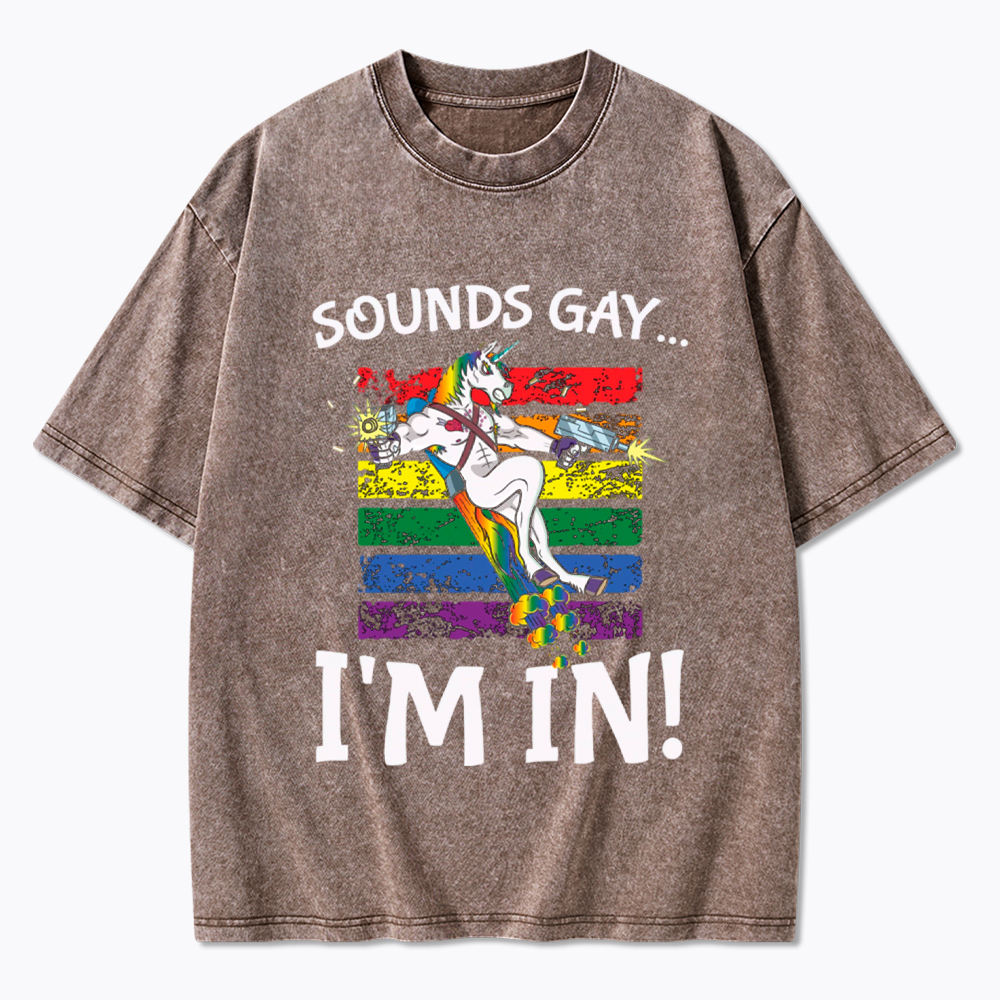 Sounds Gay I'm in Funny Rainbow Proudly Support Washed T-Shirt
