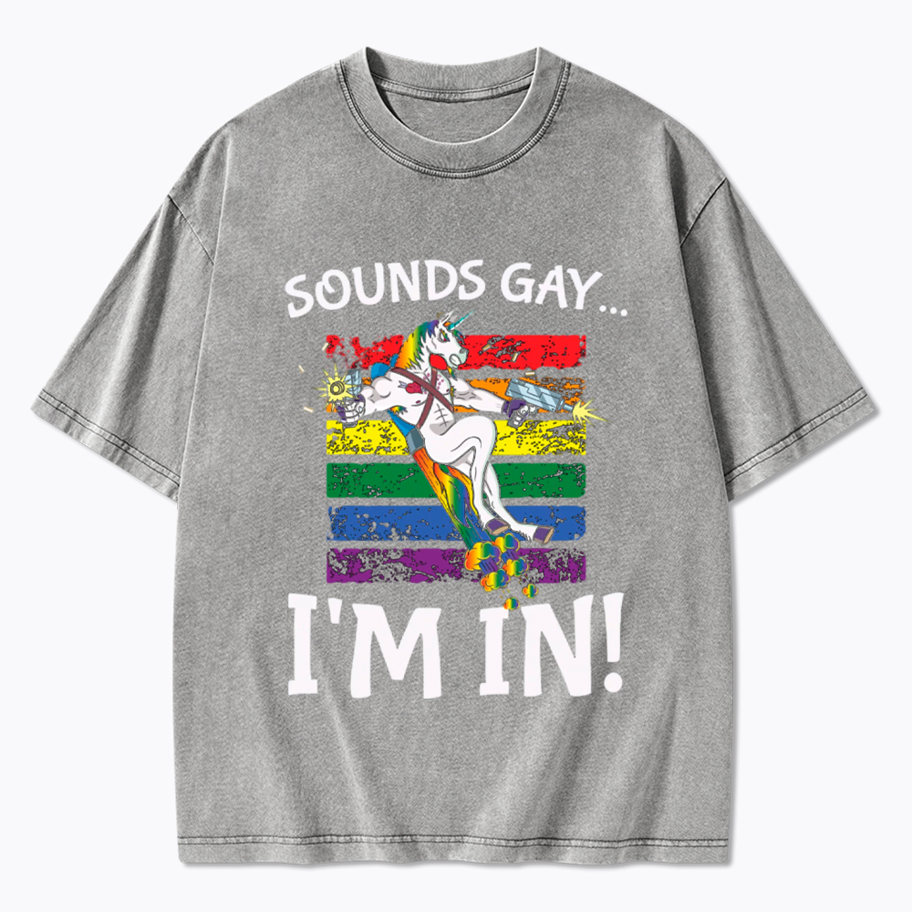 Sounds Gay I'm in Funny Rainbow Proudly Support Washed T-Shirt