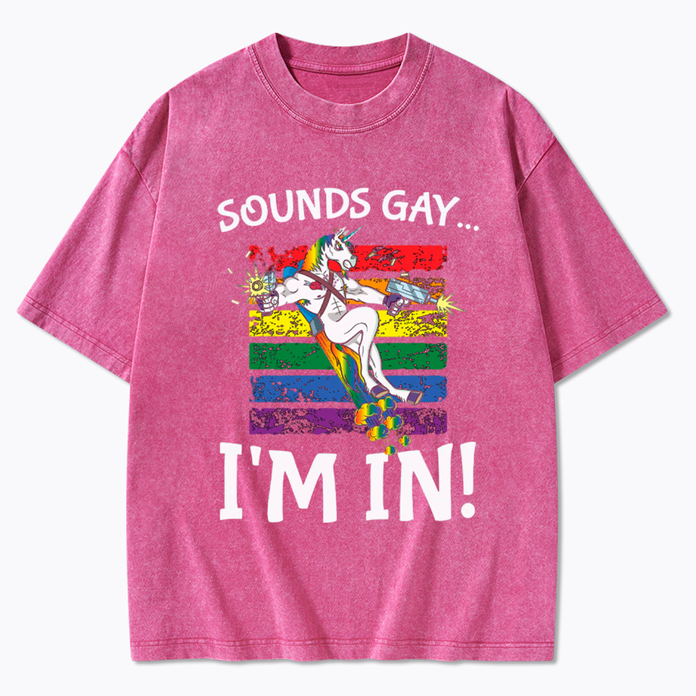 Sounds Gay I'm in Funny Rainbow Proudly Support Washed T-Shirt
