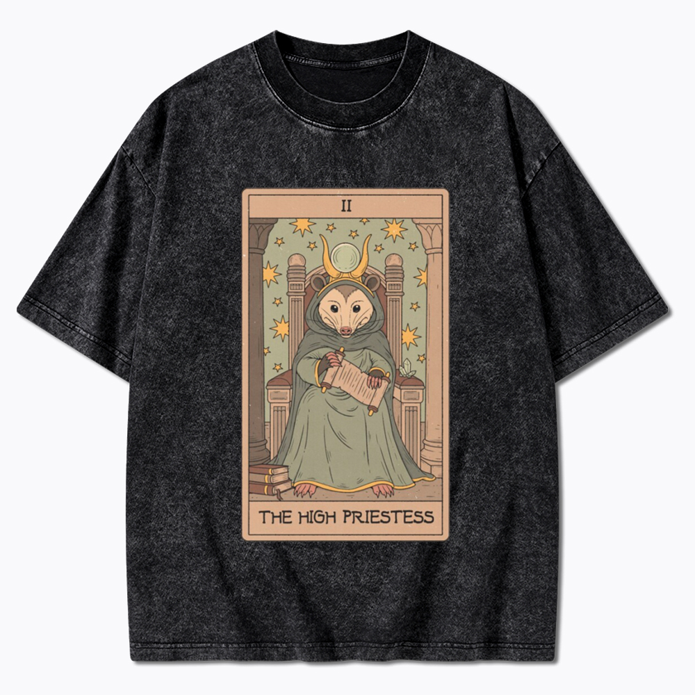 The High Priestess Possum Tarot Washed T-Shirt
