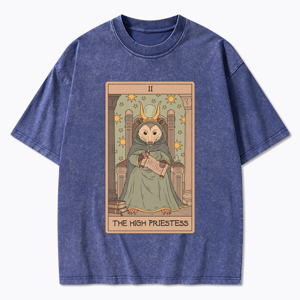 The High Priestess Possum Tarot Washed T-Shirt