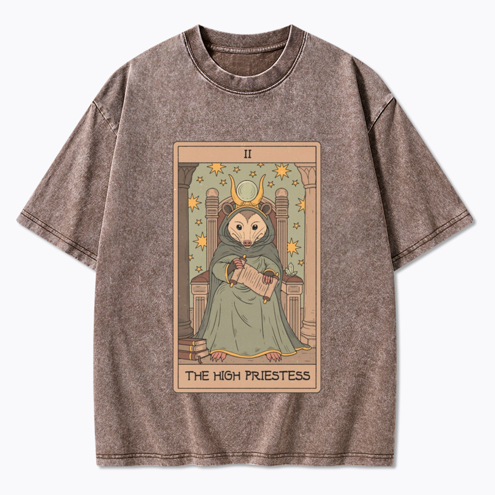 The High Priestess Possum Tarot Washed T-Shirt