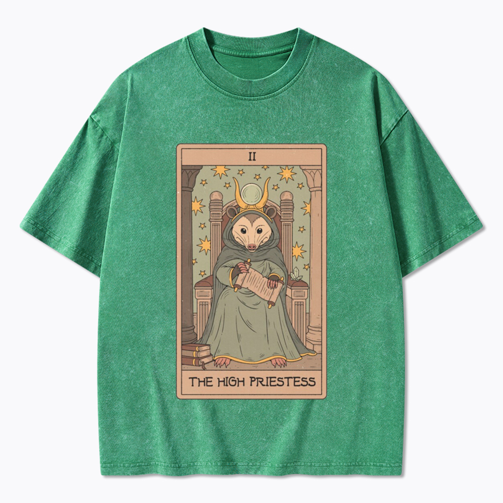 The High Priestess Possum Tarot Washed T-Shirt
