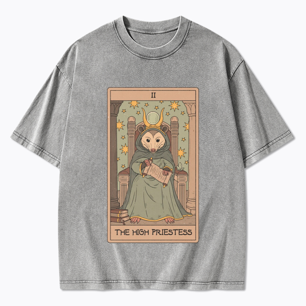 The High Priestess Possum Tarot Washed T-Shirt