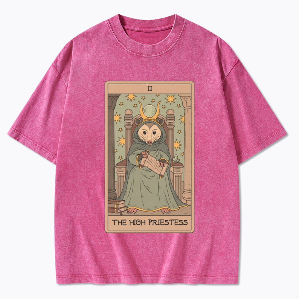 The High Priestess Possum Tarot Washed T-Shirt