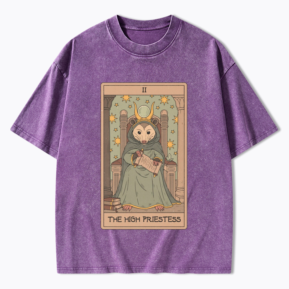 The High Priestess Possum Tarot Washed T-Shirt