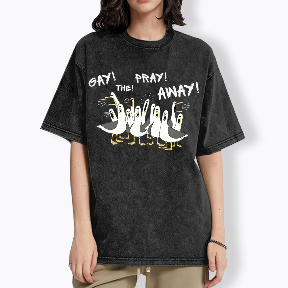 Gay The Pray Away Seagull Washed T-Shirt