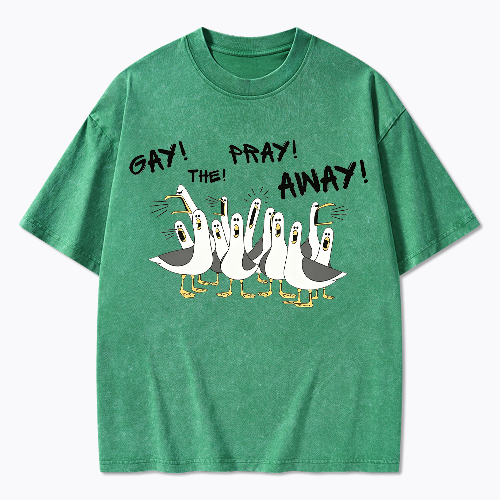 Gay The Pray Away Seagull Washed T-Shirt